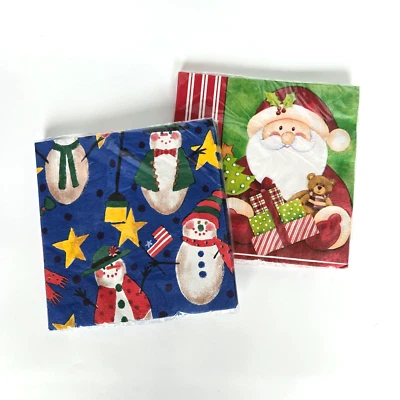 Lote de 2 Servilletas de Cena NUEVAS De Colección GRANDES Muñeco de Nieve Sellado Papá Noel Hecho en EE. UU. Foto 1 de 4