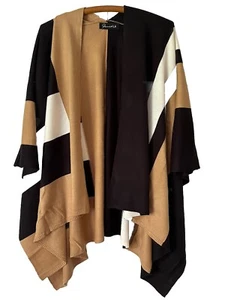 Parrish LA Damen gestreifter Poncho Wickel Cardigan Einheitsgröße schwarz braun bunt neu mit Etikett - Bild 1 von 8