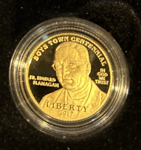 2017 W Boys Town Centennial Commemorative Gold Proof $5 Coin Box COA Low Mintage Cover