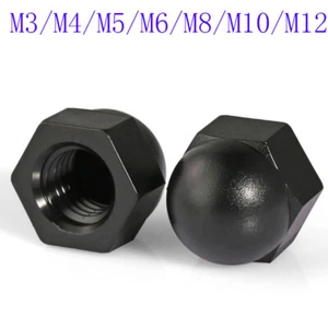 M3 M4 M5 M6 M8 M10 M12 Black Plastic Nylon Acorn Cap Nuts Dome Head Nut DIN1587 - Picture 1 of 2