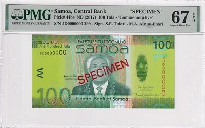 Samoa, 100 Tala, 2017, UNC, p44bs, Specimen - Image 1 of 2