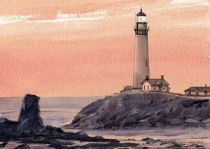 Pigeon Point Lighthouse California Coast Matted Watercolor Art Prints - Bild 1 von 2
