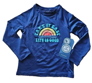 LIFE IS GOOD KID'S UNISEX SUNSHIRT LONG SLEEVE SPF 50+ SUNSET NAVY LARGE NWT - Picture 1 of 8