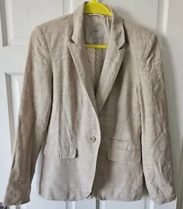 Next Size 8 Ladies Beige Linen Blend Jacket Long Sleeves Pockets Collar - Picture 1 of 7