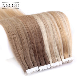 Mini Tape In Human Hair  Extensions 12"-24" 20pcs Remy Straight Invisible  Weft