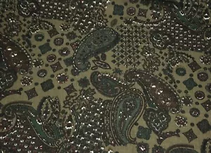 3-1/3 Yards Dark Olive Green Paisley Home Decor Fabric; 100% Cotton (RF966) - Picture 1 of 4