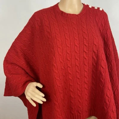 "Poncho Suéter De Colección Ralph Lauren Etiqueta Azul Lana Cachemira 48 x 23"" Tejido con Cable" Foto 1 de 4