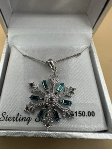 Ralph Lauren Sterling 925 RL blau Edelstein Schneeflocke Halskette 18" Kette, 1" - Bild 1 von 7