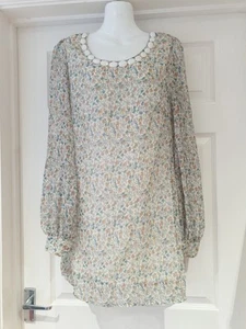 MISS POSH Summer Dress Multicolour Floral Print Long Sleeve Tunic UK Size 10 - Picture 1 of 7