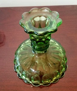 Fenton Thumbprint Colonial Green Glass Single Candlestick Holder Vintage - Picture 1 of 2