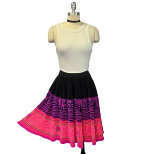 Vintage 60s Circle Skirt Size S M Pink Black Mod Geometric Short Plisse Pleat - Picture 1 of 9