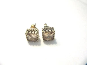 Silber Ohrstecker Würfel vergoldet mit gelbem Stein (925er) OM4208 - Picture 1 of 2