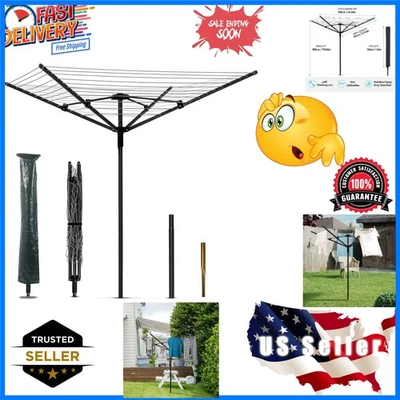 Rotary Outdoor Umbrella Drying Rack Adjustable Height Clothesline w/Waterproo... - Image 1 of 4