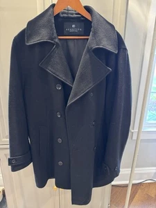 Men's Kenneth Cole - Reaction Wool/Poly Black Pea Coat, Size M/L - Picture 1 of 6