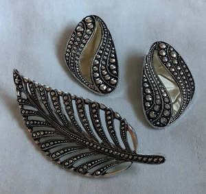 Vintage Leaf Silvertone Clip-On Earrings & Brooch Made in Western Germany - Picture 1 of 7