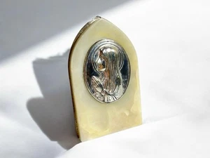 ✝️ Orden Ikone Jungfrau Maria signiert Escudero Metall versilbert auf Onyx Vintage - Bild 1 von 12