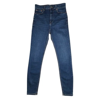 Jeans Zara ajustados cintura alta para mujer talla 2 elásticos denim azul oscuro lavado, tobillo usados en excelente estado Foto 1 de 4