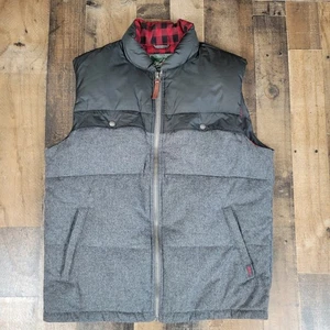 Woolrich Mens Large Vest Gray Heather w/ Plaid Wool Blend 80% Duck Down Puffer - Picture 1 of 11