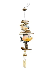 Driftwood Ceramic Fish Ornamental Wind Chime Mobile 45”x10” Good Used Condition - Picture 1 of 5