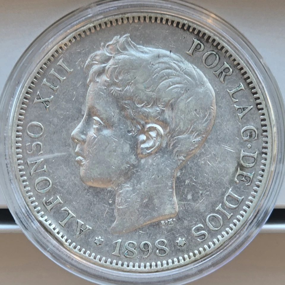 Spain 1898 (98) SG-V 5 Pesetas Silver Coin - Image 1 of 2