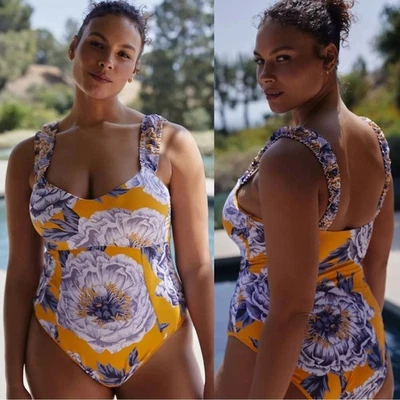 Maeve Anthropologie Heidi Ruffle Strap Floral One Piece Swimsuit 1X NEW - Image 1 of 4