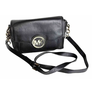 Michael Kors Black Leather Crossbody old Chain Purse Handbag Minimalist 41-17 - Picture 1 of 11