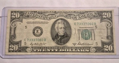 Billete de 20 dólares 1950-B de la Reserva Federal-Sello verde Richmond E73337060B Foto 1 de 4