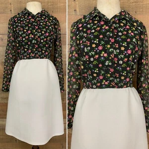 Vintage 1960’s Mod Floral 3/4 Button Front Dress Size XS/S  Hippie - Picture 1 of 12