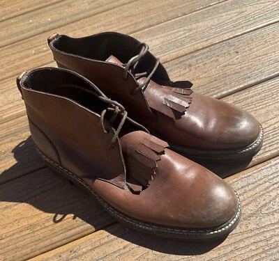 Ermenegildo Zegna Shoes Mens 11 Brown Leather Fringe Boots - Image 1 of 4