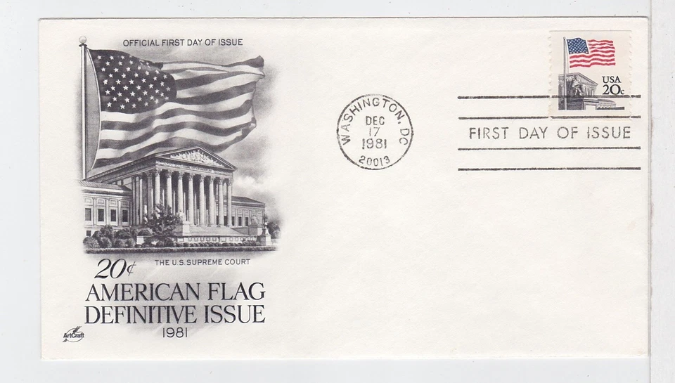 TurtlesTradingPost- Flag Over Supreme Court  Coil  1981- FDC #1895 Artcraft - Image 1 of 1