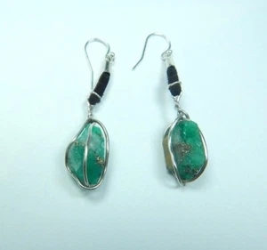Colombian Emerald Earrings 21.50 Cts Natural Crystal 925 Silver- Leather Muzo M - Picture 1 of 12