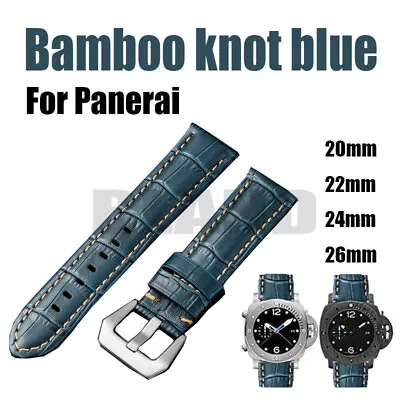Vintage Bamboo Knot Blue Leather Watch Band Strap Fits For Panerai 20 22 24 26mm • 20.55€