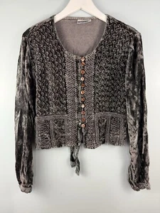 Y2K Velvet Cropped Button Down Top OS M L Boho Fairy Grunge Whimsigoth Ren Faire - Picture 1 of 7