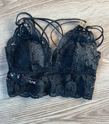 Bralette rosa Victoria’s Secret nuevo con etiquetas, negro, encaje ligeramente, acolchado, talla XS Foto 1 de 4