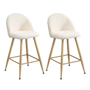 Oikiture 2x Bar Stools Kitchen Counter Stool Boucle Padded Stools - Picture 1 of 7