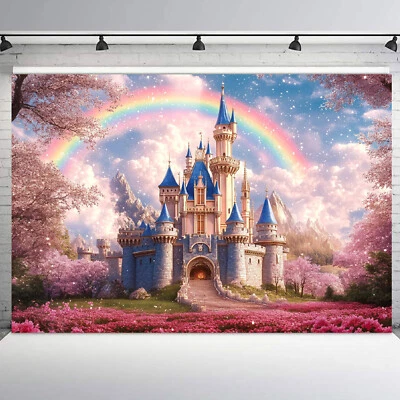10x8 pies Arco Iris Cerry Floral Azul Vintage Castillo Foto Fondo Estudio Accesorios Foto 1 de 4