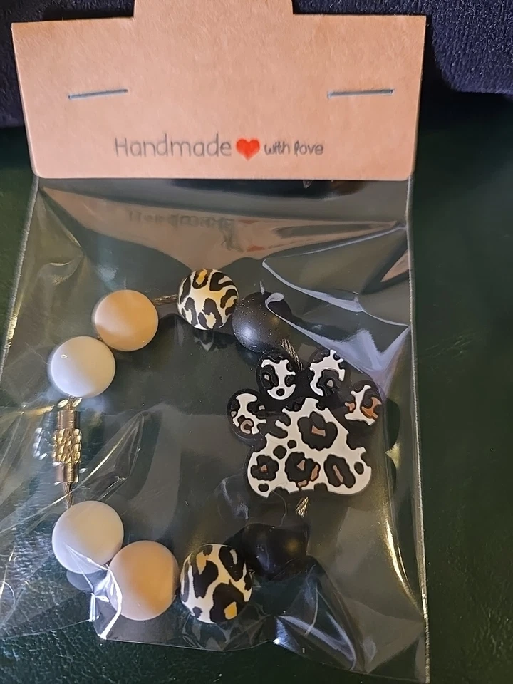 Leopard Print White Dog Paw Tumbler Stanley Cup Handle Charm Keychain Backpack - Image 1 of 1