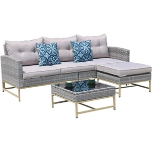 Outdoor Patio Wicker Furniture Set L-shaped Sectional Sofa Set w/ Side Table - Picture 1 of 7