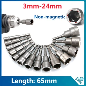 1/4" Hex Nut Driver Non-magnetic 3mm-24mm Socket Impact Drill Bits for Power Bit - Picture 1 of 9