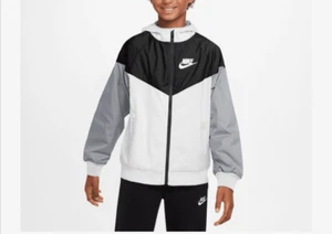 Nike Kids Windrunner Jacket Youth Boys Size Small White Gray Full Zip Hooded - Picture 1 of 11