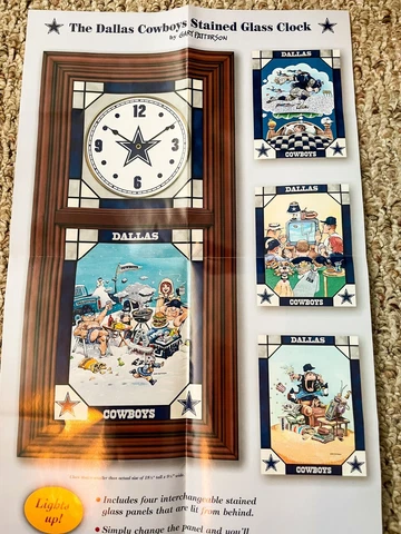 Dallas Cowboys Danbury Mint  Stained Glass Collector Lighted Clock Brand New Cover