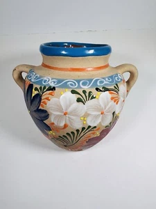 Sand Painted Mexican Pottery Planter Wall Hanging Pot 9" - Picture 1 of 9