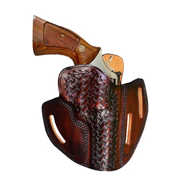 Leather Belt Holster Fits Taurus 856,905,605,82 - Genuine Leather - 3 Slot Style - Image 1 of 4