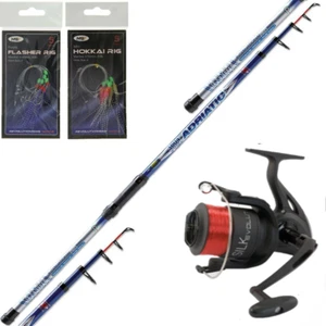 12ft Telescopic Lineaeffe Sea Fishing Rod & Silk 70 Reel & Mackerel Feathers - Picture 1 of 2
