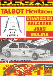 DECAL TALBOT HORIZON FRANCISCO BALCAZAR R.SOL RACE 1981 8th (09) - Picture 1 of 1