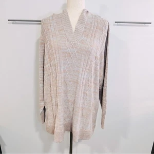 Market & Spruce Size 3X Casual Preppy White Neutral Cable Knit Hooded Sweater - Picture 1 of 10
