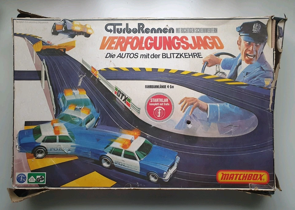 Matchbox Rennbahn Turbo Rennen Verfolgungsjagd 1979 retro vintage Sammler OVP - Bild 1 von 4
