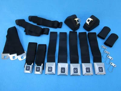 1969-72 GTO, Chevelle, Cutlass, Impala, Cadillac Deluxe GM Logo Seat Belts Black Foto 1 de 4