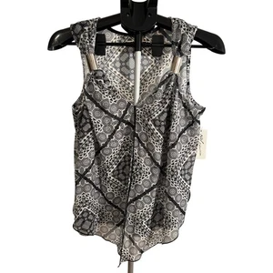 NY Collection Blouse Womens Small Geometric Print Swirls Black White Tank Top - Picture 1 of 6