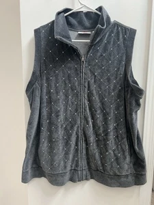 Quacker Factory Gray Zip Soft Vest With Rhinestone Womens 1X - Picture 1 of 4